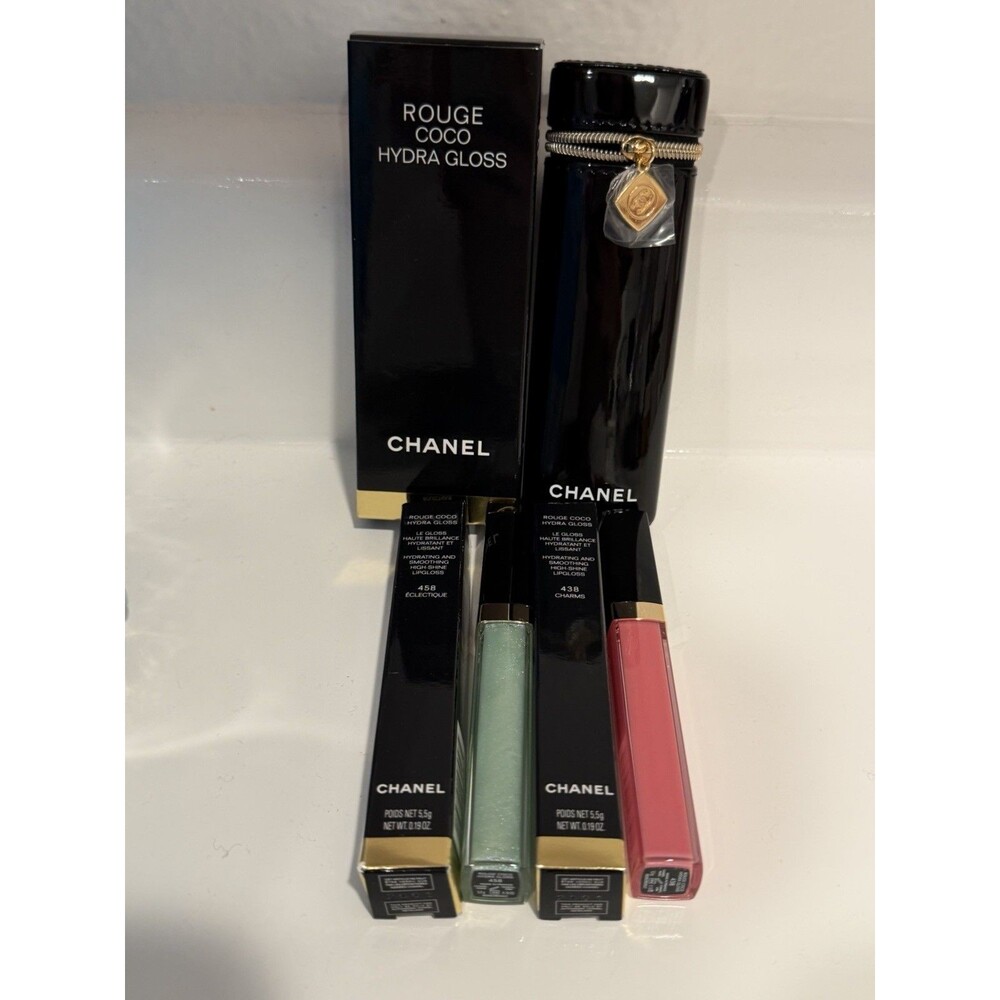 CHANEL Lip Gloss Case + Rouge Coco Hydra Gloss 438 458 Bundle NEW